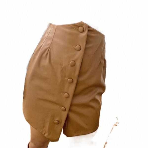 

skirts solid color women's mini skirt buttons a-line office lady short 2022 g2jp#, Black