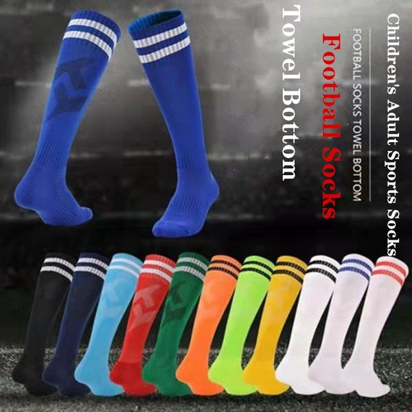 

men's socks knee high double stripes athletic soccer football tube socks for adults&children competition training towel bottom sports s, Black