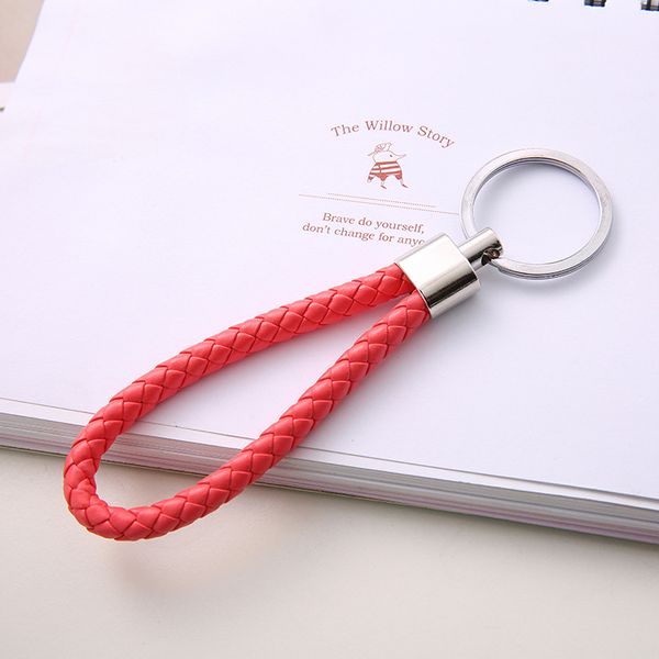

keychain manufacturers wholesale leather ropecar pendant 28 color pu braided woven rope rings fit diy circle pendant keyrings jewelry access, Silver