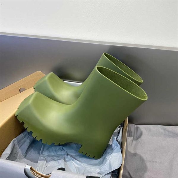 

balencias rubber trooper boot women men brand 22 22ss rain boots platform rainboot tire high heels chunky outsole mid long fashion part306t, Black;red