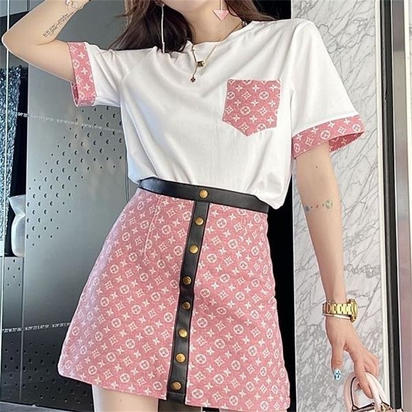 

2023 new clothing winter high version ss fashion jacquard splicing lambskin skirt set with foreign style women's t-shirt and color matc, Gray