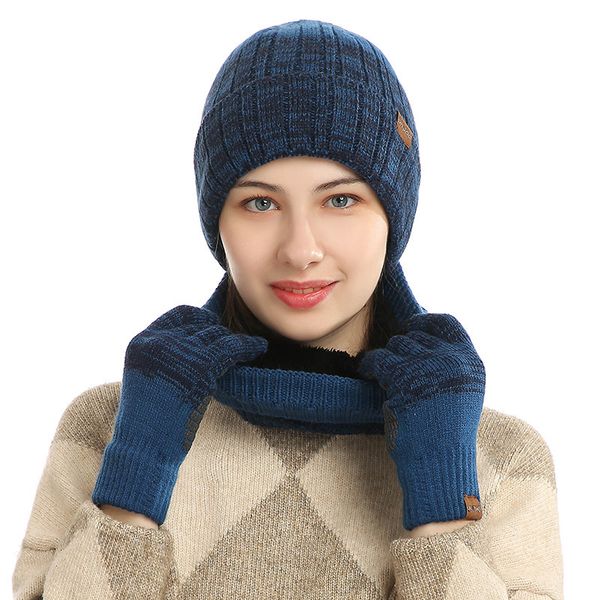 

hats scarves gloves sets scarf set winter knitted thick warm hat women fashion luxury brand coffee blue black red neck male 220920, Blue;gray