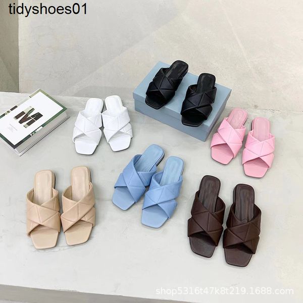 

2022 p new family triangle logo one word high casual leather thick soled anti-skid beach sandals for women, Black
