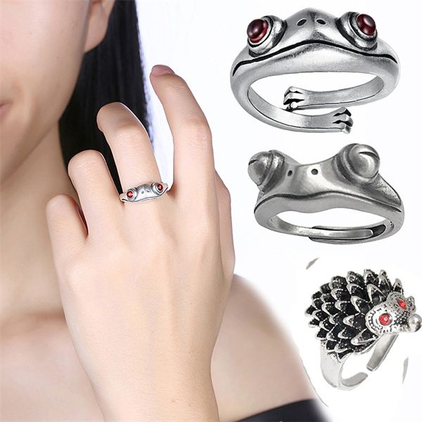 

amazon's new band rings retro open frog ring men and women personality do old golden toad ring ac111, Silver