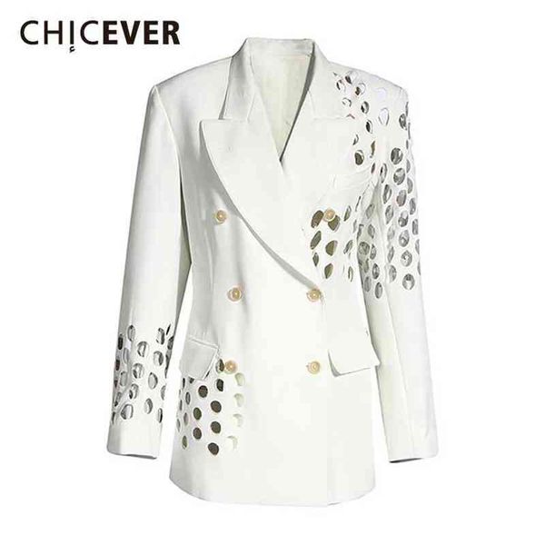 

women's suits blazers chicever hole blazers for women notched collar long sleeve hollow out designer patchwork pockets coats female fal, White;black