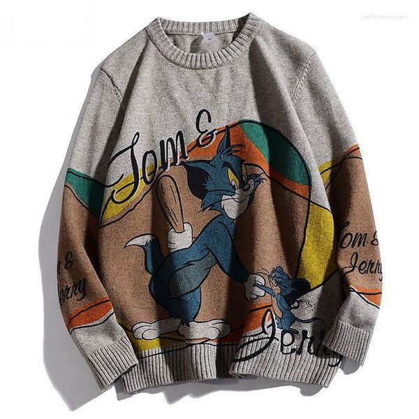

men's hoodies mens hip hop streetwear harajuku sweater vintage retro tom jerry anime knitted 2022 autumn cotton pullover, Black