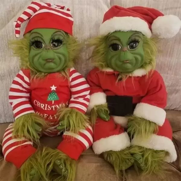 

grinch doll christmas decorations stuffed plush toy cute red santa suit fabric beige super soft durable wide use adorable xmas tree home dec