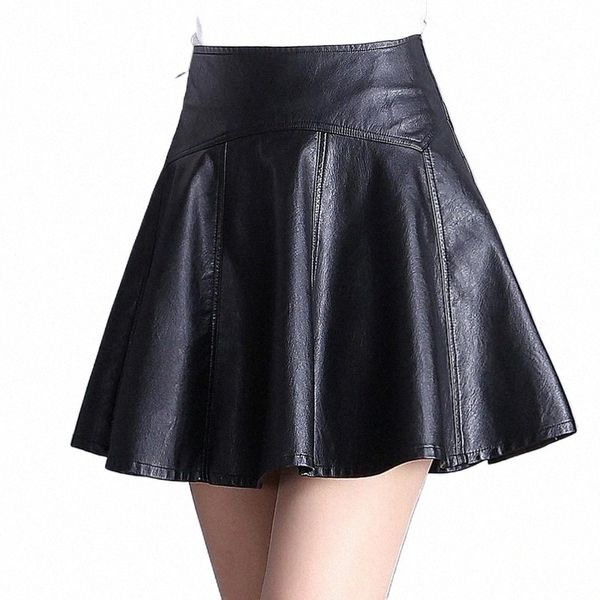 

skirts hanyiren faux leather skirt pleated women mini pu high waist 2022 spring autumn solid black tutu plus size 5xl m0ld#