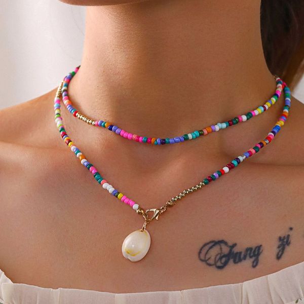 

beaded choker necklaces for women bohemian colorful beads chokers adjustable handmade fashion necklace jewelry, Golden;silver