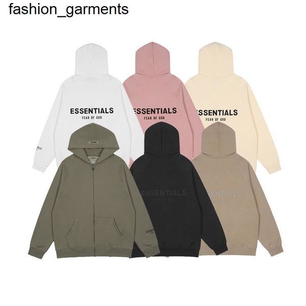 

men's hoodies sweatshirts fear essential back silicone letters men's and women's hooded plush sweater cardigan jacket, Black