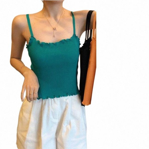 

women's tanks & camis women knitted vest sleeveless short sling tank fashion casual ladies pullover crop solid slim elastic n2hr#, White