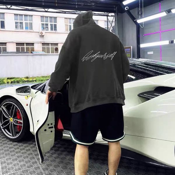

askyurself og boys and girls hoodies sweatshirts the new high street embroidery cursive zipper coat fashion loose high street hooded sweater, Black