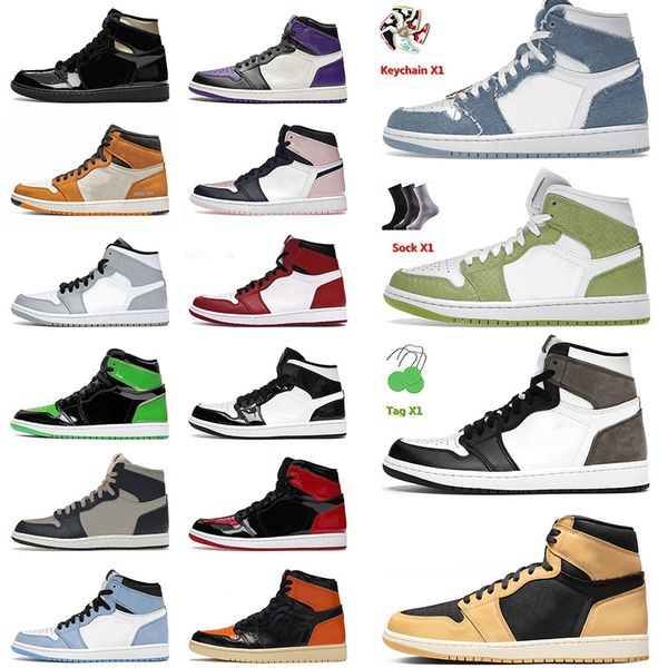 

authentic jumpman 1 men basketball shoes 1s denim silver toe bordeaux black gold reverse mocha carbon fiber hyper royal mens women sneakers