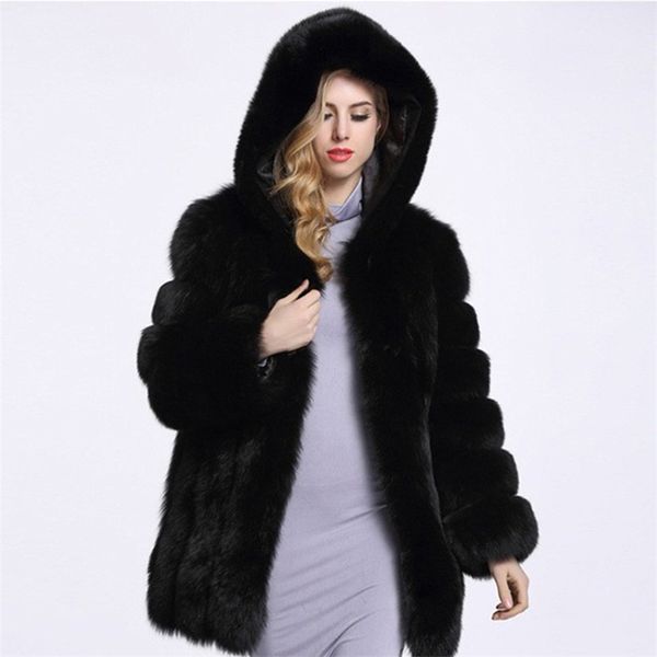 

womens fur faux fanpuguizhen ry cropped coats and jacket fluffy coat with hooded winter jacket 220920, Black
