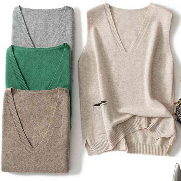 

women's sweaters 2021 pure wool sweater knitted sweater vest ladies loose vhals fashion allcompetition autumn and winter new style vest, White;black