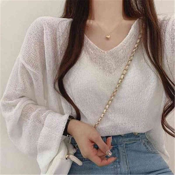 

women's sweaters blouse women solid color minimalist long sleeve fairy elegant vneck knitting thin breathable soft casual basic zonproo, White;black