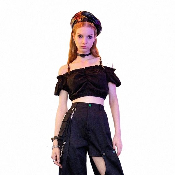 

women's tanks & camis punk rave girl's gothic daily boat neck ruched printed crop women short u3sz#, White