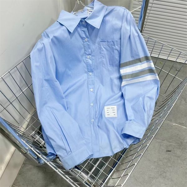 

2023 new clothing winter high version 22 blue college style couple lapel shirt thin and fresh coat