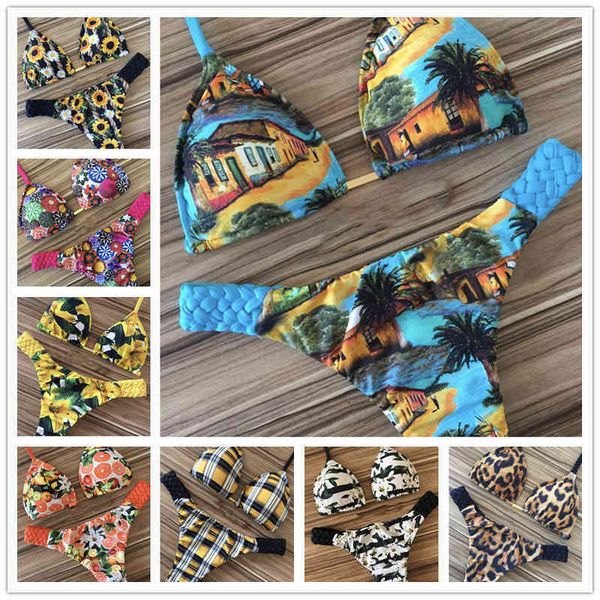 

2020 hand woven rope printed bikini 18 colors women's swimsuit, Black;gray