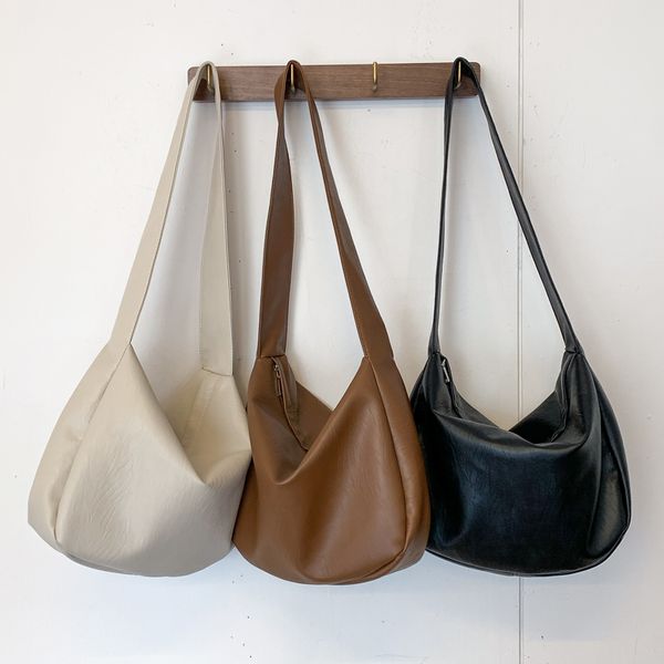 

evening bags vintage casual zipper women s middle hobos handbags soft pu leather ladies shoulder crossbody whole sale 220919