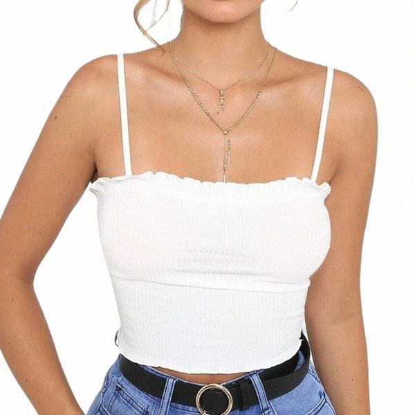 

women's tanks & camis fashion womens summer ruffles tank vest off shoulder halter bustier cropped for women haut femme n4ac#, White