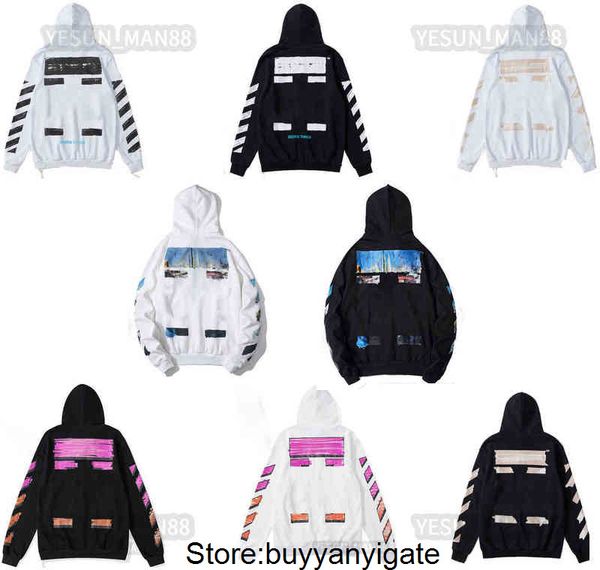 

digner luxury off classic hoodie fisher watercolor graffiti print coupl of black white men and women casual zipper sweater hoodeds tsro