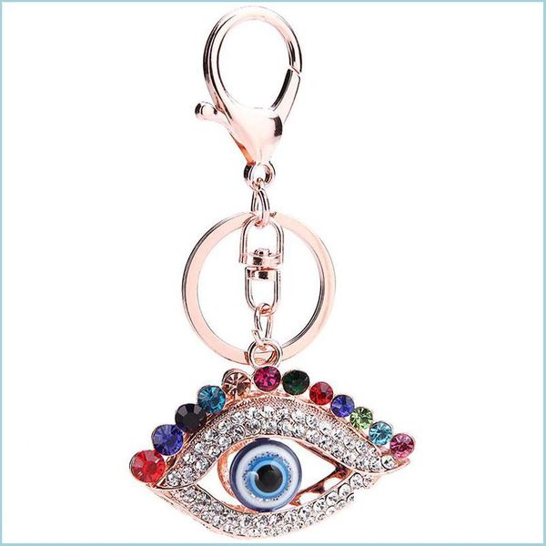 

key rings rhinestone evil eye keyring turkish blue eyes charm bag pendant key ring holder fashion personality metal alloy chains for dhrsb, Slivery;golden