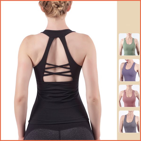 

fashion yoga fitness u-shaped tank for women gym quick dry sports sleeveless back built-in chest pad vest t-shirts w998, White