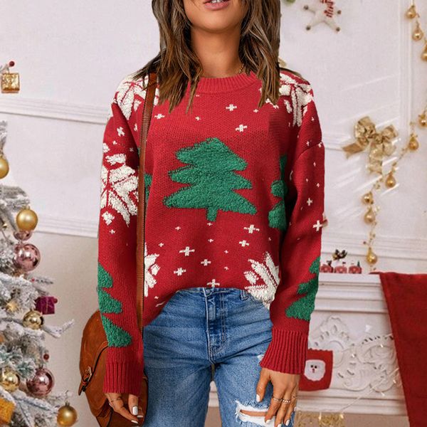 

women s sweaters o neck pullover christmas sweater casual long sleeve print knitted fashion woman clothes female clothing 3 winter 220920, White;black