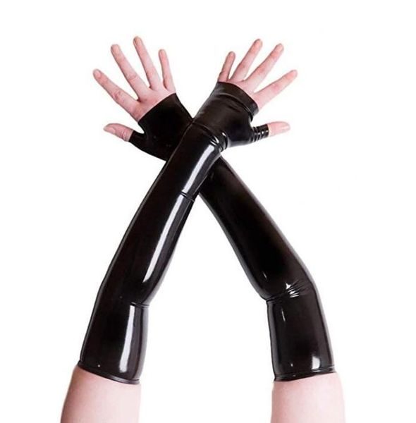 

fashion catsuit costumes pvc faux leather black fingerless long gloves fetish