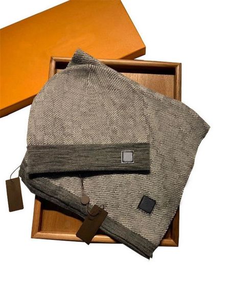 

men women designers hat scarf sets classic lattice keep warm in winter two-piece wool hats scarves set brands, Blue;gray