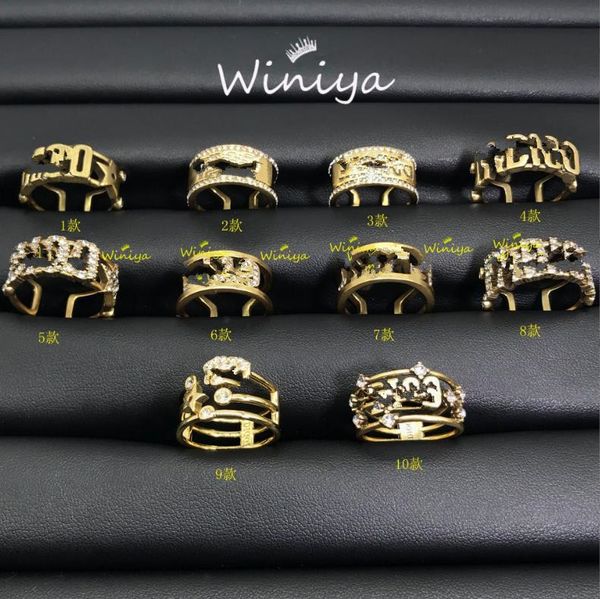 

with side stones vintage brass letter set diamond open ring mesh red same high edition ring, Silver