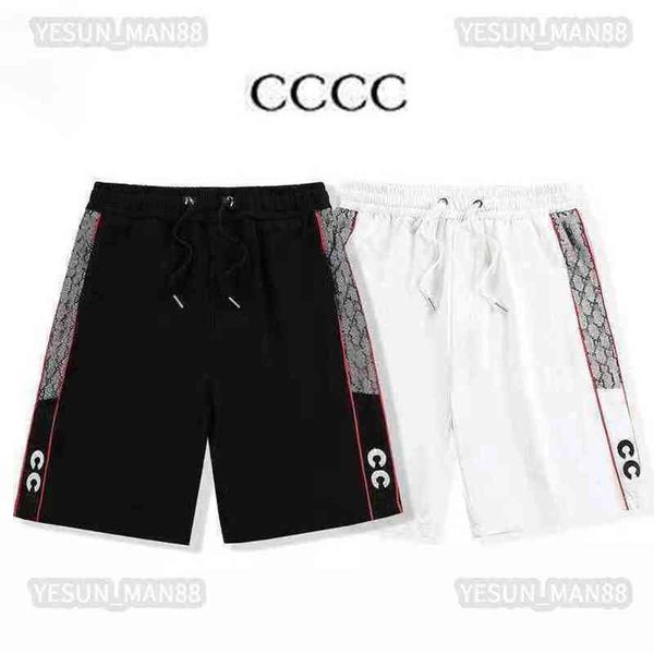 

designer luxury cc classic summer side double g-stripe ribbon capris versatile drawstring mens womens sports shorts beach pants, Black