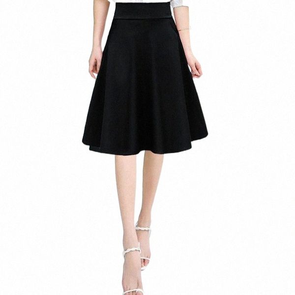 

skirts spring autumn hemi plus size elegant black womens knee-length a-line pleated winter ladies fashion pockets n9wn#
