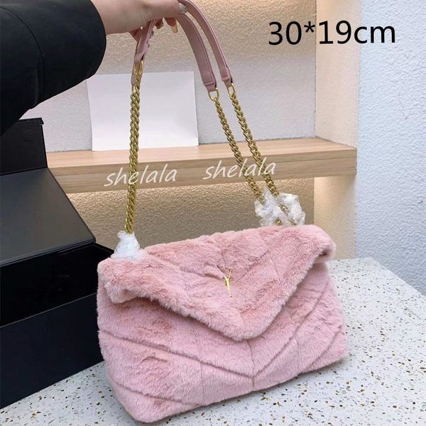 

furry designer bag tote bag winter fur puffer chain bags luxury handbag woman soft warm lou shoulder pochette purse 5a to9a
