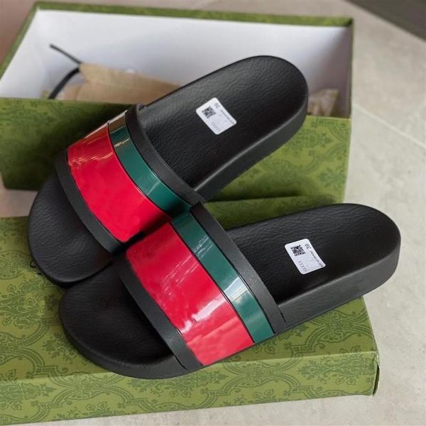 

new men rubber slides sandals floral brocade women slipper flat bottoms flip flops womens striped beach slippers with box270p, Black