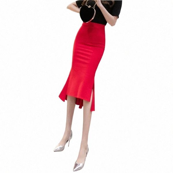

skirts fashion ladies skirt fishtail was thin high waist wild ruffle n8b6#, Black