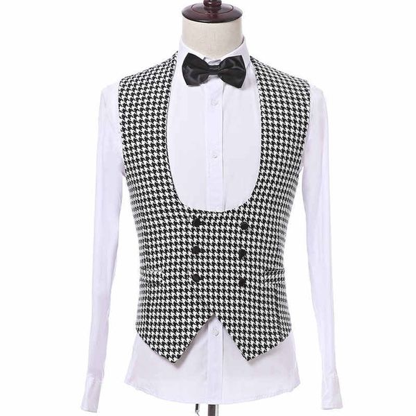 

men's vests houndstooth vest with double breasted for gentleman suit single casual man waistcoat fashion costume 220920, Black;white