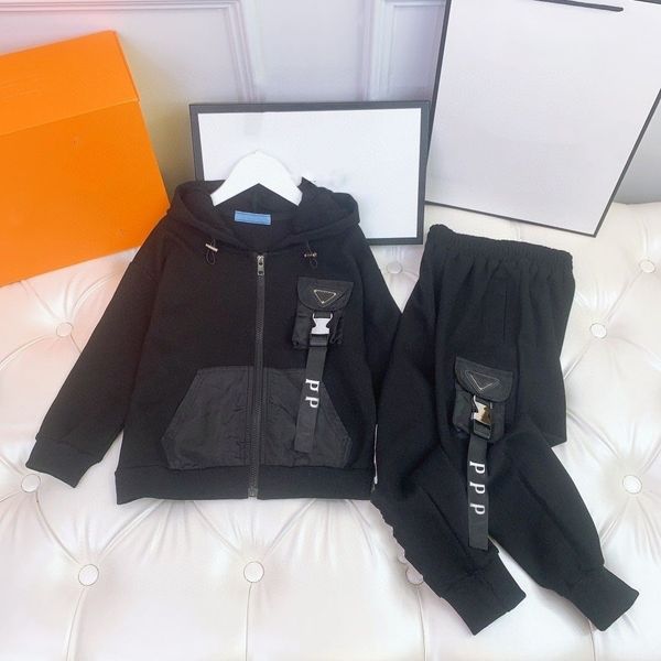 

sets baby clothes children set kids designer clothing tracksuit zipper pocket long sleeve with letters 2 pieces sweatshirts sports pants kid, White