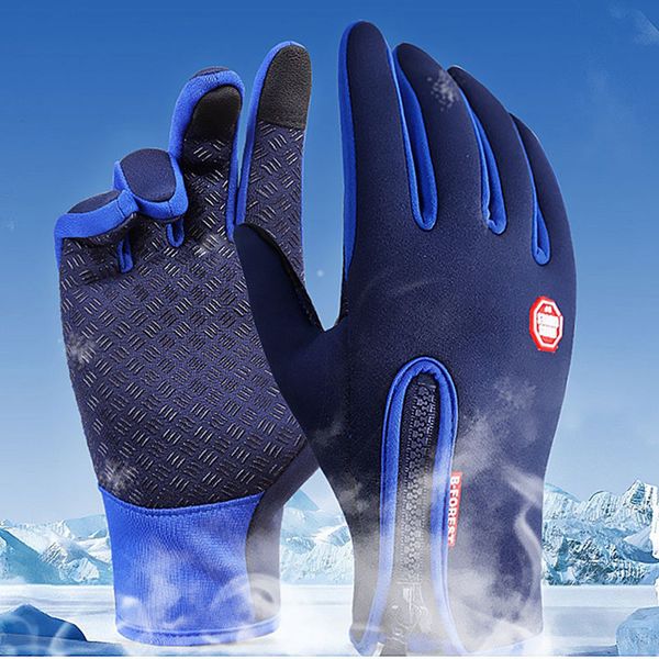 

fingerless gloves waterproof winter warm thermal ski men women full finger touch screen heated motorcycle cycling hiking fishing bike  xxl, Blue;gray