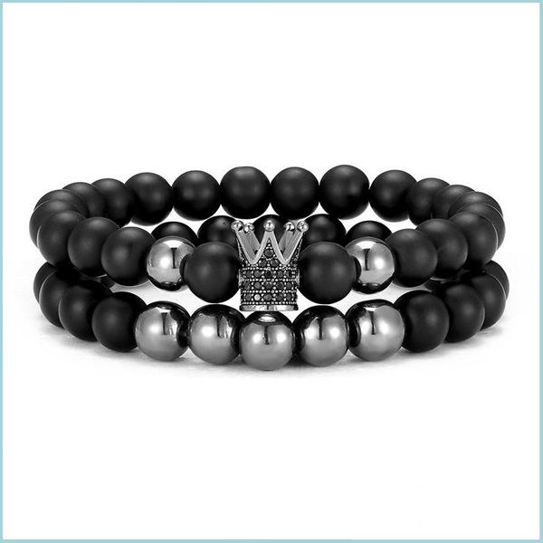 

beaded strands luxury design matting black stone strands cz crown charm bracelet jewelry for lovers gift drop delivery 2 yummyjewelry dh3x2