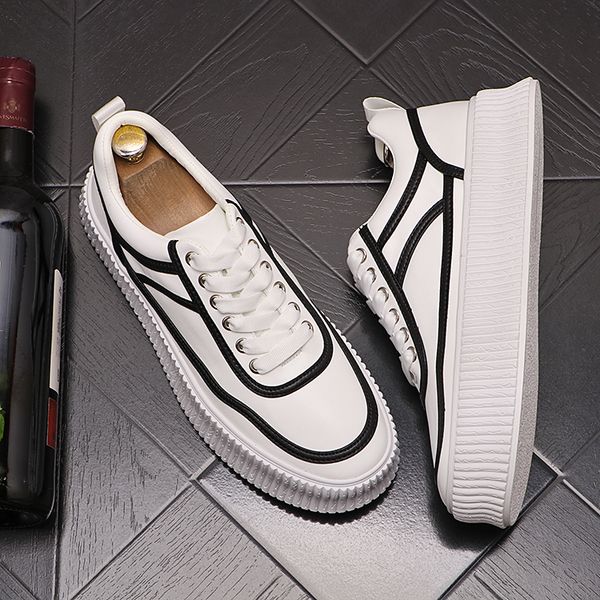 

luxury designers dress wedding party shoes white breathable non-slip casual outdoor sneakers round toe thick bottom business driving walking, Black