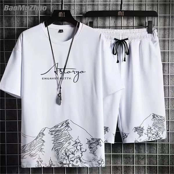 

men's tracksuits summer tracksuit 2 piece set fashion casual solid short-sleeved t-shirt and shorts sport suit breathable man clothing, Gray