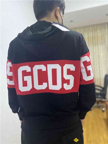 

gcds white letter red printed contrast sweater black high street hooded trendy pullover men's and women's hoodie md