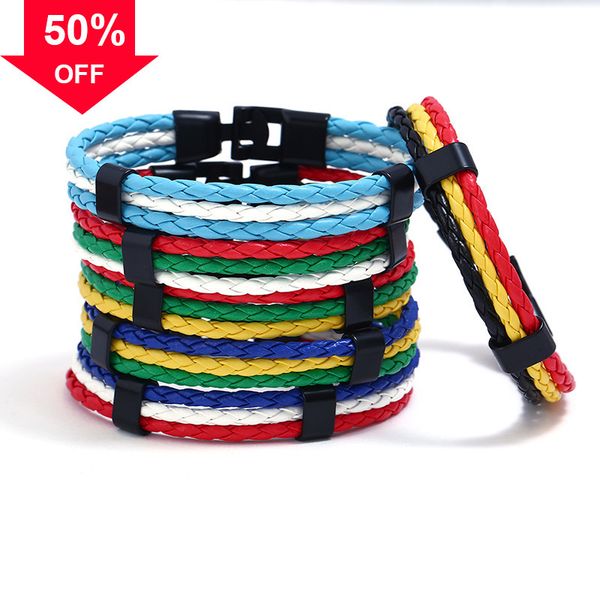 

designer bracelets latest world cup woven flag color leather bracelet pu imitation cow national commemorative fan, Black