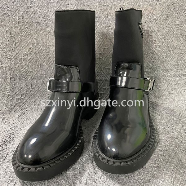 

fashion brand women's mid boots with side buckle for autumn winter boots eu35-40, Black