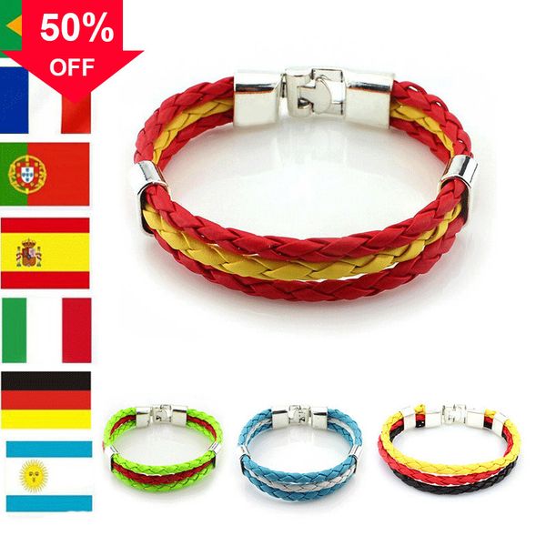 

designer bracelets latest world cup gc028 flag couple leather weave, Black