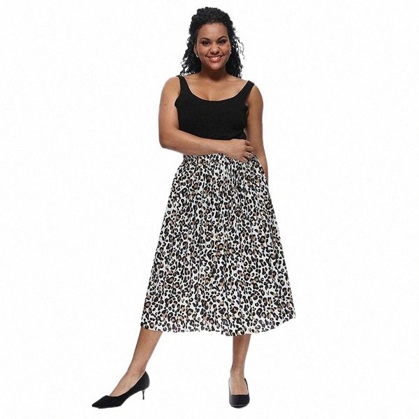 

skirts summer skirt 2022 fashion casual high-waist printed plus size chiffon pleated midi women's clothes g64o#, Black