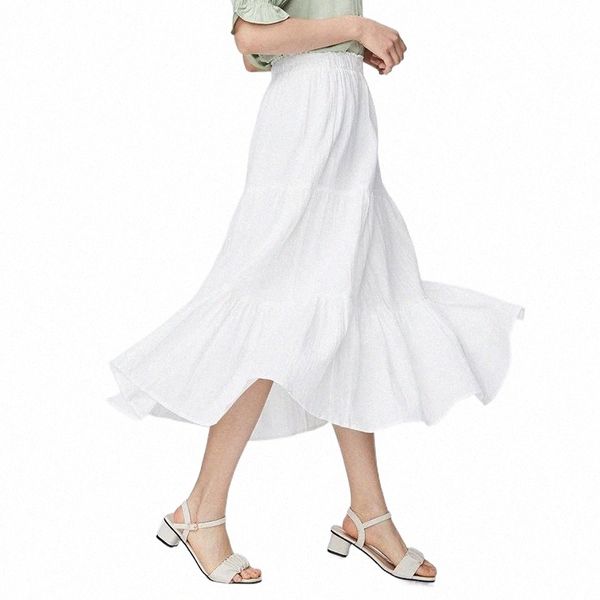 

skirts semir half length skirt women cotton texture stitching loose mid-length elastic waist 2022 summer style g3rh#, Black
