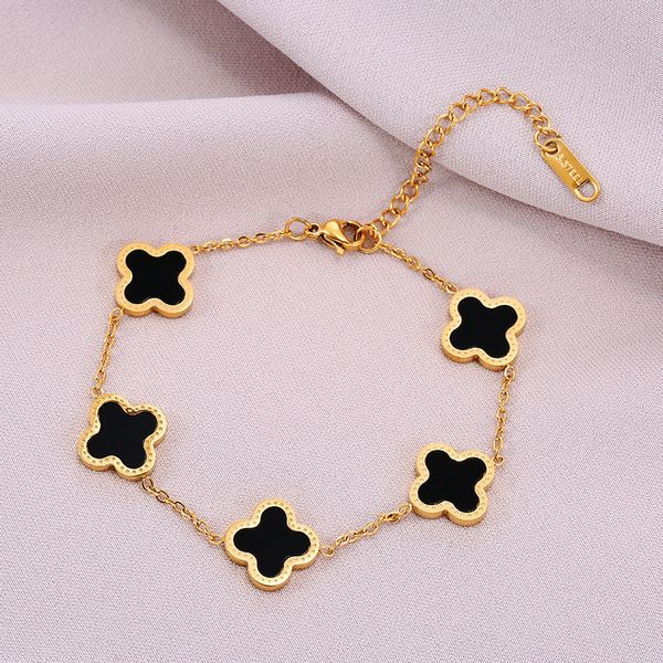 

plated gold bracelets fashion for women adjustable charm link cute lucky clover bracelets womens girls gift jewelry, Golden;silver